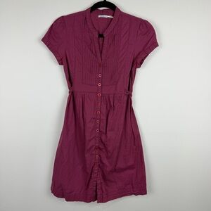 Kimchi Blue Raspberry Pink Cap Sleeve Pintuck Button Front Tie Waist Dress Sz S